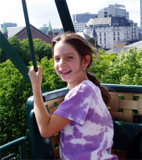 Justine on a ferris wheel at Tivoli Gardens