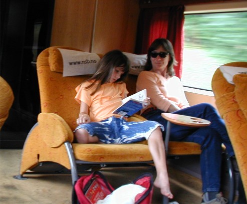 Lisa and Justine on a train in Norway