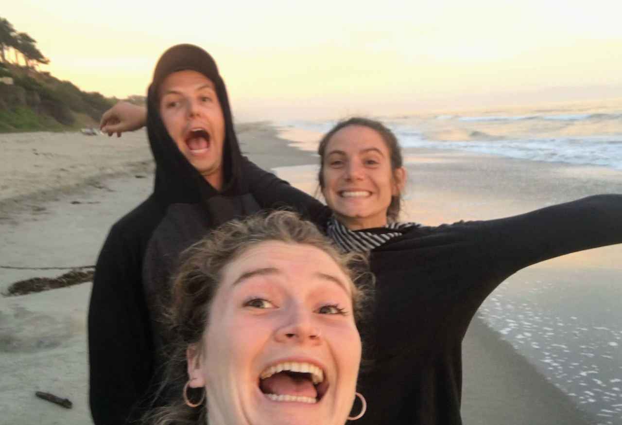 Josh, Justine, and Emily on the beach in Santa Cruz