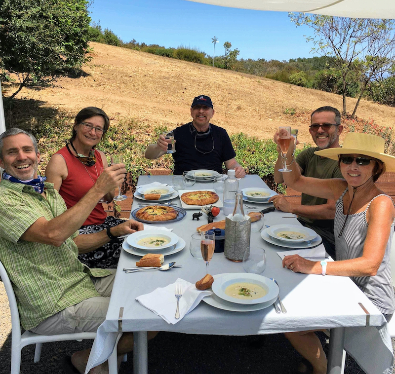 Steve, Lisa, Richard, Tim, Joss, and Eric (taking the
        picture) at an outdoor brunch