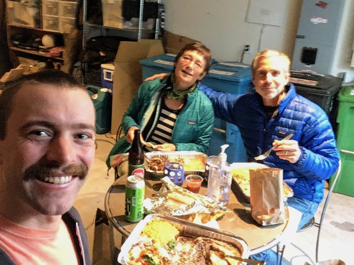 Socially distanced dinner with Eric (and Zoom-ed in
        Justine) in SF