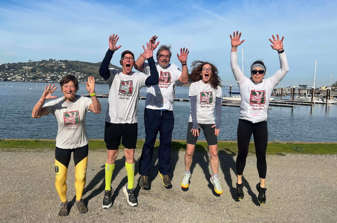 Lisa
        with her running group on Angel Island